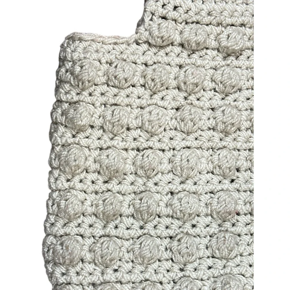 Vintage Macrame BoHo Crochet Handmade Beige Handbag Brown‎ Pastic Loop Handles